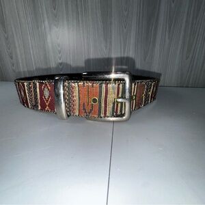 Vintage Distressed Fabric Southwestern Print Gold Detail Buckle Belt Women’s S/M